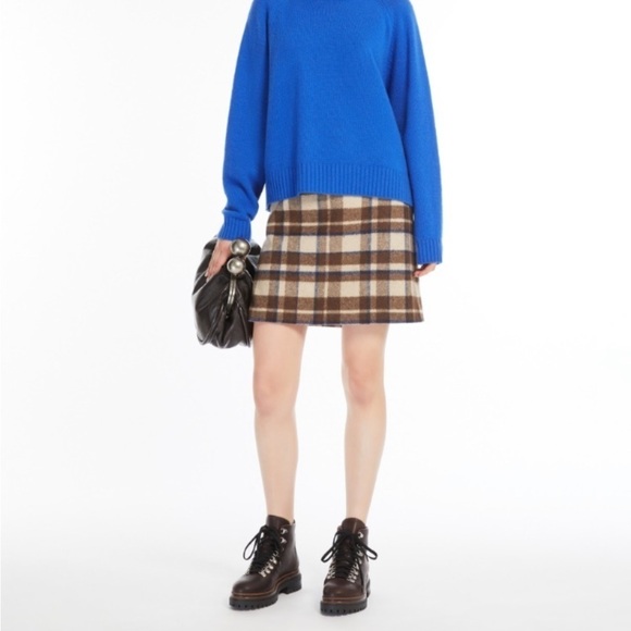 Week-end Max Mara SHORT CHEQUERED WOOL SKIRT - Picture 2 of 13